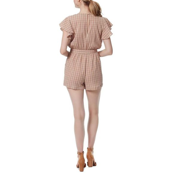 Jessica Simpson Womens Ilona Brown Checkered Surplice Smocked Romper NWT - Picture 2 of 2
